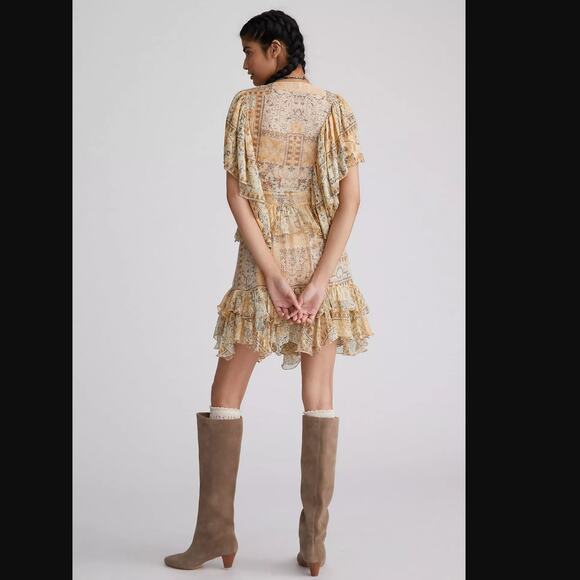 NWT Mes Demoiselles Ruffled Shimmer Boho Mini Dress - Size 4 - Picture 4 of 7